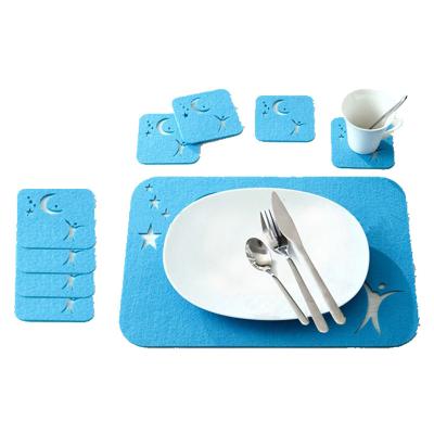 China Blue 4 Color Sustainable Set Die Cut Style Polyester Felt Kitchen Coaster Table Place Mat for sale