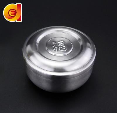 China Sustainable Korean Style 201 Layers Stainless Steel Wire Drawing Double Rice Bowl With Lid for sale