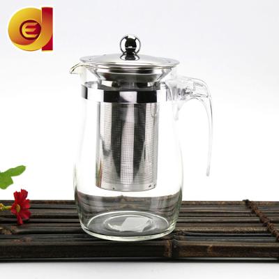 China Sustainable Classic Style Glass Tea Kettle With Filter Net Push Type Glass Teapot for sale