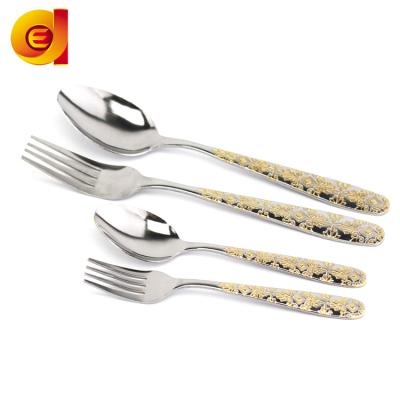 China Viable with non-slip design flower vine pattern stainless steel spoons and forks for sale