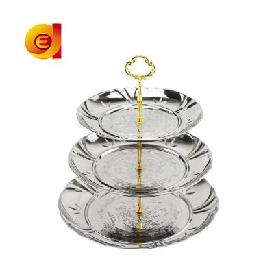 China Fashionable Western Party Decorate Round Dish 3 Tiers Layer Creative Stainless Steel Fruit Display Rack for sale