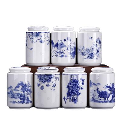 China Freshness preservation cheap scented tea storage jars blue and white porcelain sealing tank all kinds of small ceramic storage jars made in China for sale