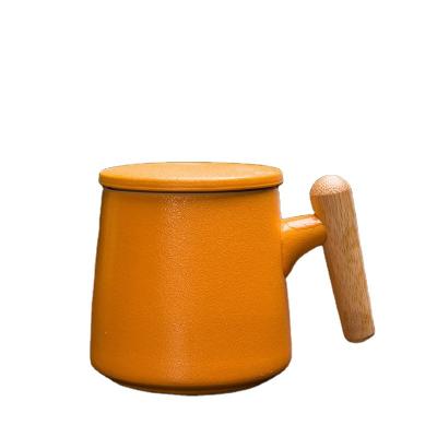 China Office Minimalist Coffee Mugs With Handle And Lid Wooden Travel Ceramic Tea Mug for sale