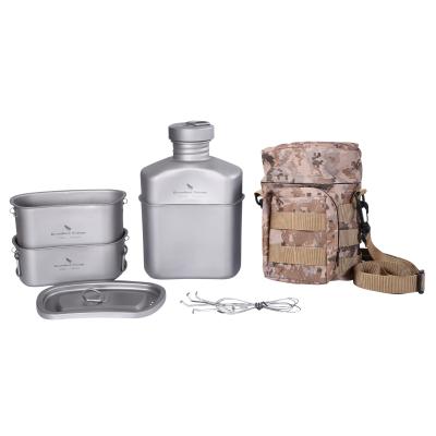 China OEM Drinking Tin Cup Mug Mess Kit Carry Pouch Hiking Survival Travel 3pcs Lightweight Titanium Unlimited Army Water Bottle Canteen Mess for sale