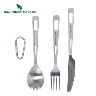 China Lightweight Unlimited Travel Outdoor Camping Cutlery Set Titanium Spork Spoon Flatware With Carabiner for sale