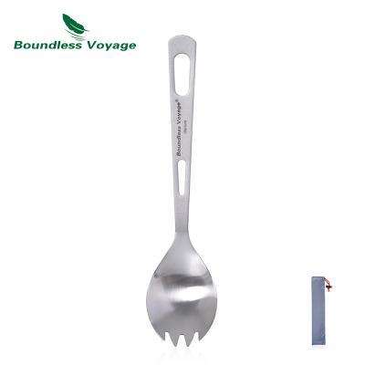 China Pure Titanium Camping Travel Unlimited Lightweight Outdoor Picnic Stocked 2 In 1 Polished Titanium Spoon Spork for sale