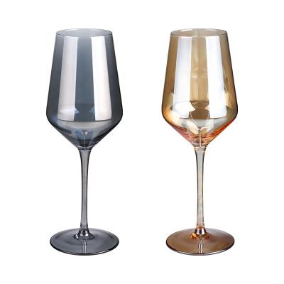 China Modern Wholesale Handmade Crystal Plated Amber Gray Wine Glass for sale