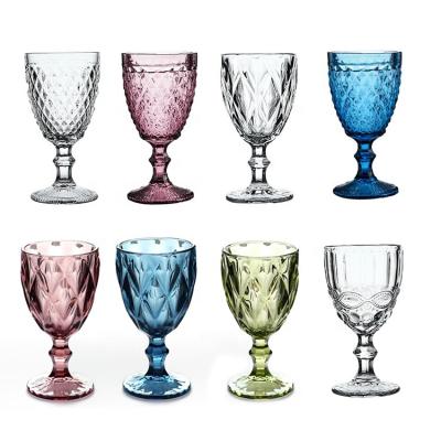 China Home Embossed Vintage Colored Goblet Wine Glass For Water And Juice for sale