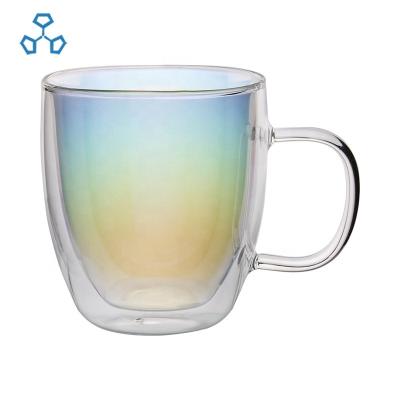 China Wall Art Decor Colored Borosilicate Double Coffee Glass with Handle for sale