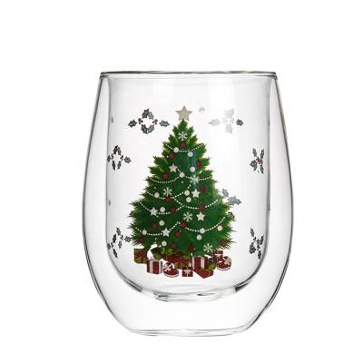 China Amazon Success 2021 Sustainable Borosilicate Christmas Tree Ornaments Modern Double Wall Glass Mug for sale