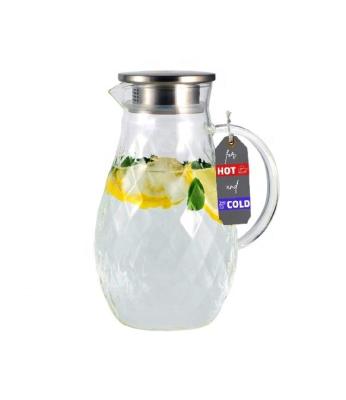 China WITH LID Unique 68 oz Diamond Pattern Cold & Borosilicate Glass Hot Water Carafe Pitcher with Lid and Spout for sale