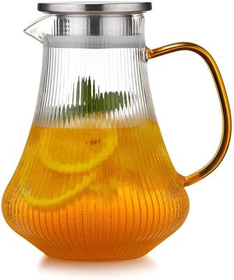 China Scandinavian Glass Pitcher Borosilicate Drinking Water Pitcher Classic Stripe Lines Fruit Infusion Glass Water Pitcher Sets Water Container for sale