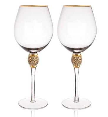 China Home Customized Elegant Clear Crystal Wine Glass With Gold Rim For Banquet for sale