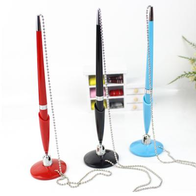 China Pen Desk Stand Plastic Desk Pen Table Promotional Pen with Chains and Metal Holder for sale