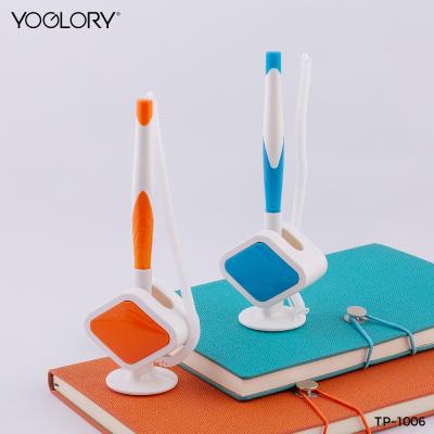 China Pen With Holder Custom Square Multicolor Funny Plastic Table Pens Counter Desk Ball Pens With Pen Holder For Promotion for sale