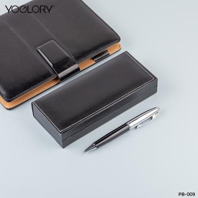 China Handmade High End Ribbon Inside Custom Black Pen Boxes PU Leather Plastic Unique Pen Box For Display for sale