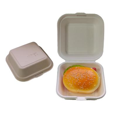 China CLASSIC Disposable Compostable Sugarcane Bagasse Hinged Lunch Box For Fast Food for sale