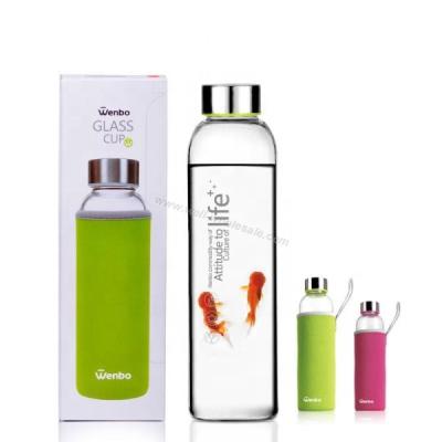 China Sustainable Portable Glass Sport Water Bottle With Silicone Sleeve for sale