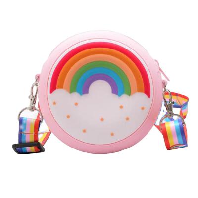 China Cute Cartoon Round Shape Waterproof Cartoon Bag Cute Silicone Mini Rainbow Coin Bag With Shoulder Strap for sale