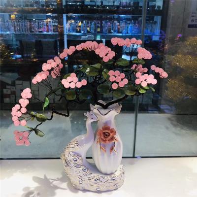 China China rose rose crystal peacock tree rose quartz crystal beads tree for home decoration for sale