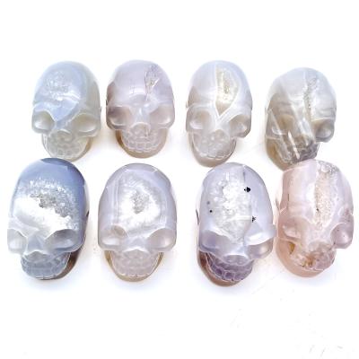 China Wholesale Europe Natural Crystal Skulls Hand Cut Crystal Skulls Small Agate Geode Skulls For Decoration for sale