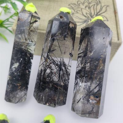 China China Natural Black Quartz Rutilated Tourmaline Crystal Point Rutilated Crystal Magic Wand For Sale for sale