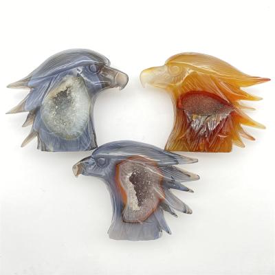 China High Quality Druzy Agate Eagle Head From China Crystal Hand Carved Eagle Animal Carving Crystal Geode for sale