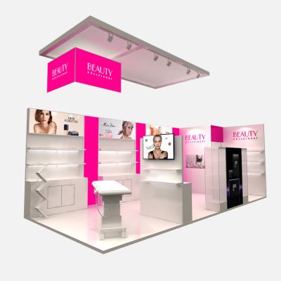 China Lightweight 30MINS QUICKLY BUILD HIGH END Ideas For Trade Shows Exhibition Partition Walls Wooden Cosmetic Luxury Display Stand Booth for sale