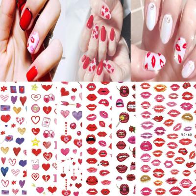 China 2021 Nail Art Decoration Wg 449-461 Nail Art Color New Valentine's Day Heart Lips Series Red Color Nail Stickers for sale