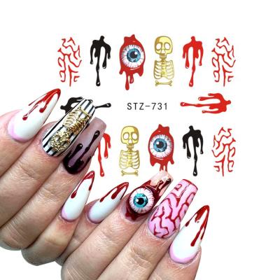 China Wholesale Halloween Theme Nail Stickers Horror Skull Demon Water Transfer Nail Paper Sticker for sale