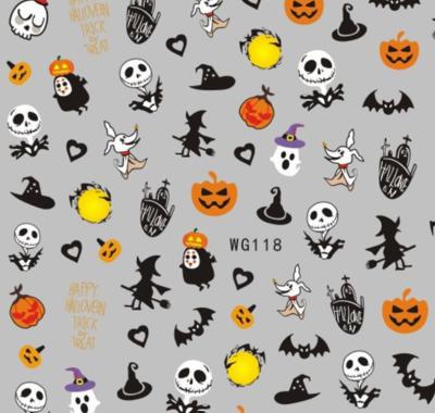 China Paper WG117-122 new Halloween fasten plastic nail stickers INS pumpkin nail stickers skull nail stickers for sale