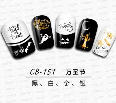 China Paper Gold CB0151-CB159 and Silver Black and White 3D Set Adhesive Nail Sticker Pumpkin Halloween Nail Sticker for sale