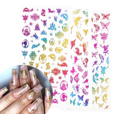 China Fashionable DP2013-2024 New 3D Color Laser Butterfly Water Transfer Nail Sticker for sale