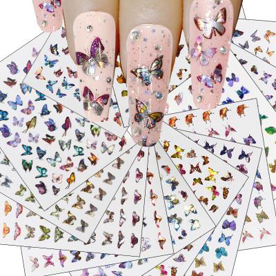 China Korea's new fashion wholesale holographic butterfly nails gel stickers Art Decorations Girls Nail Sticker for sale