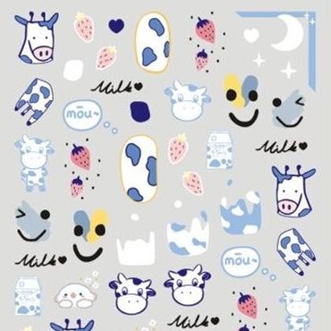 China R413-421 Fashionable Latest Nail Art Decals Art Decorations Sticker Abstract Cartoon Graffiti Milk Cow Nail 2021 3D for sale