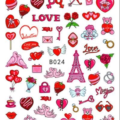 China New Hot Custom DIY Art Paper Stickers Valentine Nail Back Glue Love Nail Stickers B023-034 for sale