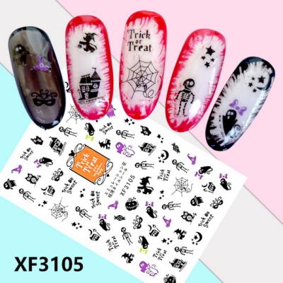 China Halloween Nail Stickers Holiday Skull Hell Nail Stickers XF Nail Art Paper Stickers for sale