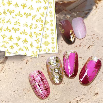 China 781-787 Retro Leaves Pattern Paper Embossed Waterproof 3D Decals Bronzing European and American Patterns Nail Stickers for sale