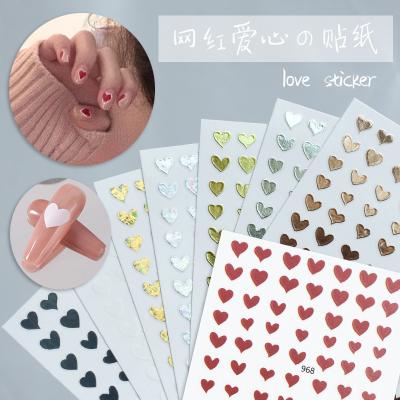 China New love paper 967-968 net red nail stickers red gold and silver 3D laser love nail stickers factory price adhesive is very convincing for sale