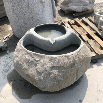 China Garden Natural Black Granite Stone Bird Bowls Flower Planter D: 50cm Depths: 15-20cm for sale