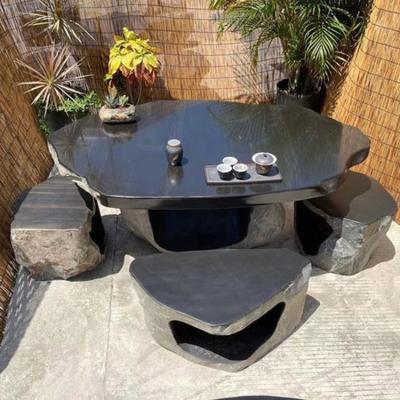 China Chinese garden stone outdoor dining table with benches and chairs for sale