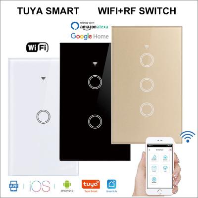 China US New Power 3 Band Tuya Wifi Standard Wireless Wall Touch USA Smart Lamp Switch TY101-US for sale