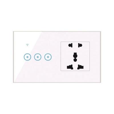 China Universal Wifi wifi switch wall socket AC110~250V, 16A 3gang wifi touch switch alexa ewelink or tuya smart app for sale