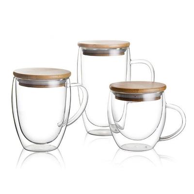 China Durable Double Wall Layer Mug With Clear Clear Durable High Borosilicate Tumbler Handle Drinking Glass Mug for sale