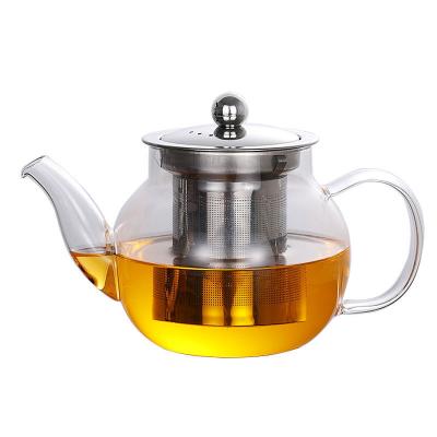 China Wholesale High Borosilone Stainless Steel Filter Glass Teapot Heat Resistant Filter Thickened 400ml Transparent Glass Teapot for sale