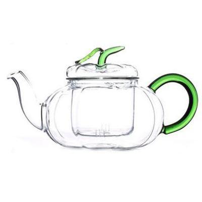 China High Quality Custom Borosilicate Leaf Pumpkin Leaf Glass Teapot High Green Pumpkin Flower Design Glass Teapot for sale