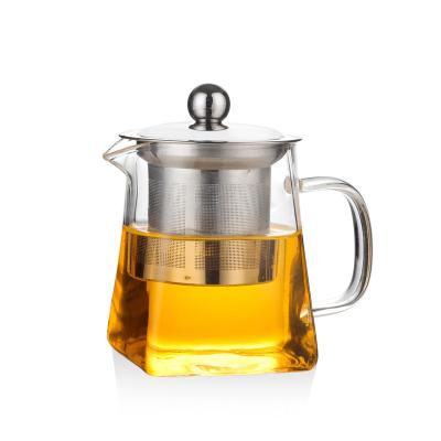 China Square Shaped Glass Tea Set Amazon Success High Borosilicate Square Shaped Glass Tea Set Glass Teapot For Tea With Stainless Steel Lid And Filter for sale