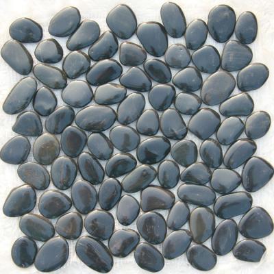 China Modern White Polished Ceramic Wash Mat Stone Tile Mini Black Rock Stone Apartment River Stone Paver Stacked Small Granite Paver for sale