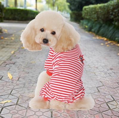 China Sustainable Pet Apparel Factory Dog Home Clothes Red Striped Dog Pajamas for sale