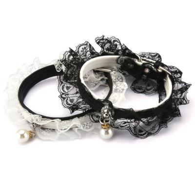 China 2020 New Pet Products Viable Model Black And White Cat Bell Collar Lace Pet Puppy Collar for sale